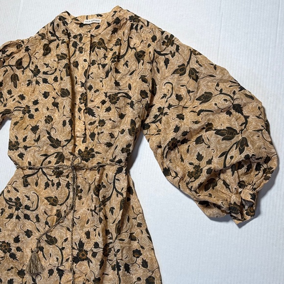 ULLA JOHNSON Agadir Cover-Up Midi Floral Pattern Dress Tassel Tie Puff Sleeve S - Picture 4 of 15